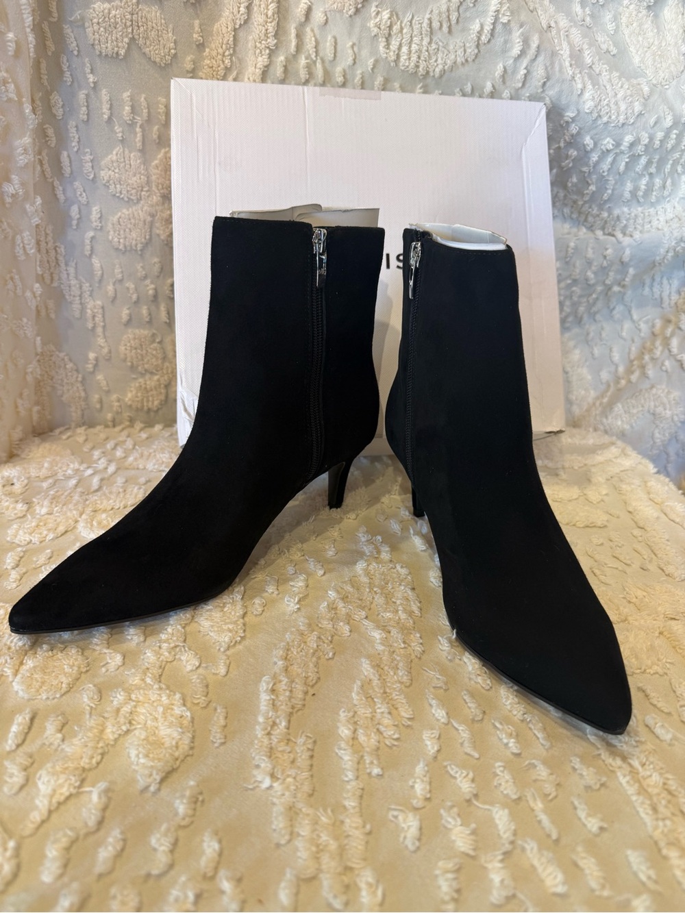 Marc Fisher Black Pointed Suede Ankle Booties with Side Zipper #743